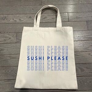 Sushi Please Canvas Tote Bag - Cream and Blue